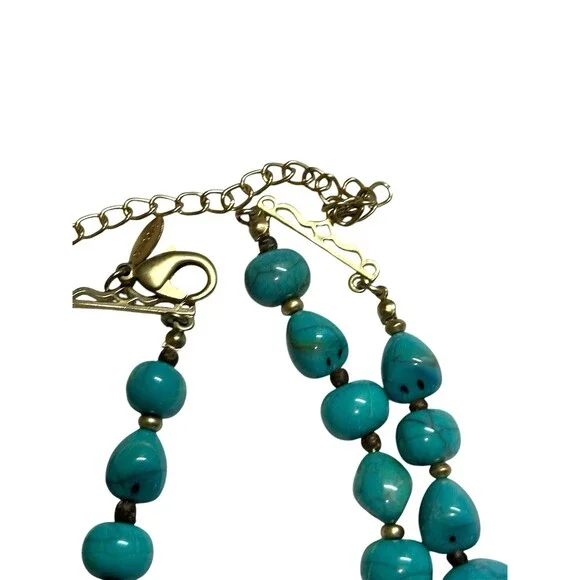 chicos necklace Southwestern Boho chic Turquoise faux Tiger’s Eye Chunky Beads - Picture 5 of 16